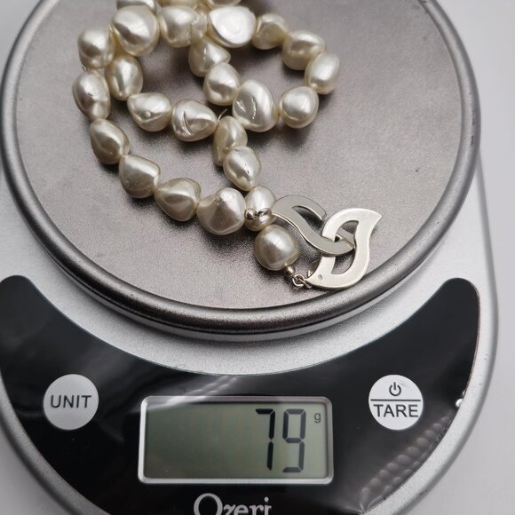 17.5 Inch Sterling Silver Faux Pearls Unique Necklace B425 - Picture 5 of 5